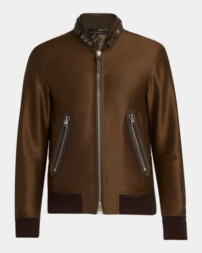 TOM FORD MEN'S WOOL AND SILK LEATHER-COLLAR BIKER JACKET