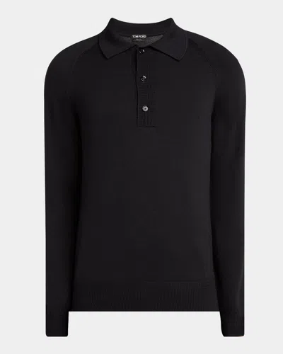 Tom Ford Men's Wool And Silk Raglan Knit Polo Shirt In Black