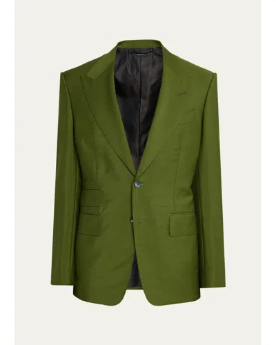 Tom Ford Men's Wool Peak Lapel Single-breasted Sport Coat In Green
