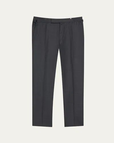 Tom Ford Men's Wool Sharkskin Flat-front Pants In Black