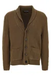Tom Ford Ribbed Texture Shawl Collar Front Pockets In Brown