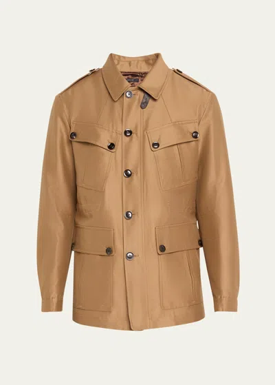 Tom Ford Men's Wool-silk Faille Water-resistant Field Jacket In Bronze