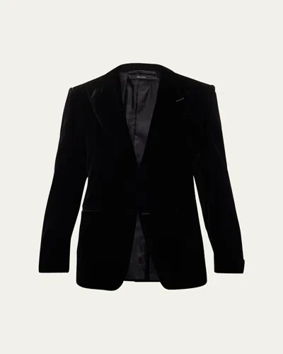 Tom Ford Men's Wool-silk Velvet Cocktail Jacket In Blue