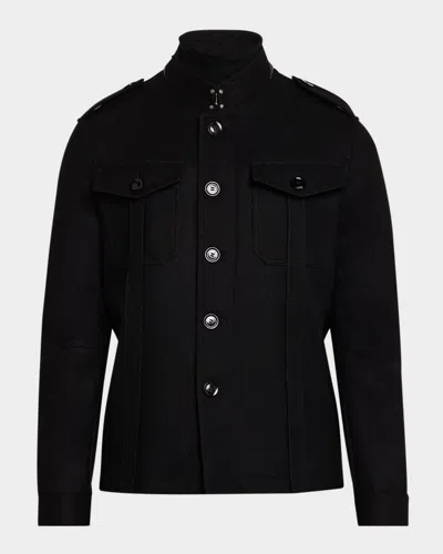 TOM FORD MEN'S WOOL STAND-COLLAR OVERSHIRT