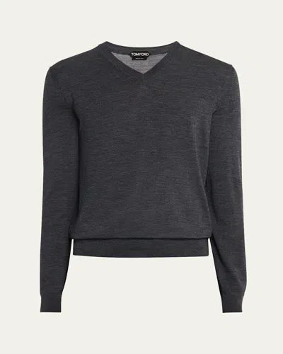 Tom Ford Men's Wool V-neck Sweater In Dark Grey