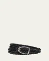 Tom Ford Men's Woven Leather Angled-buckle Belt In Black