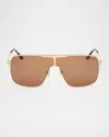 Tom Ford Zappa Sunglasses In Shiny Yellow Gold Dark Havana Logobrown Lenses