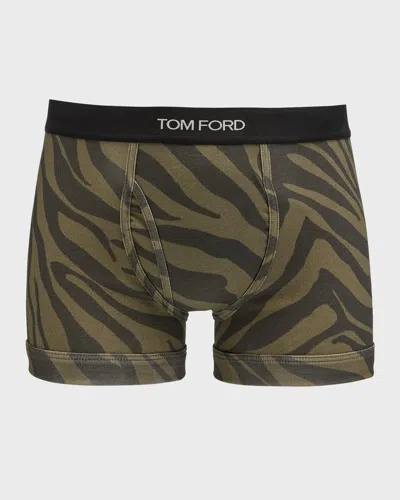 Tom Ford Men's Zebra-print Stretch Boxer Briefs In Dark Olive
