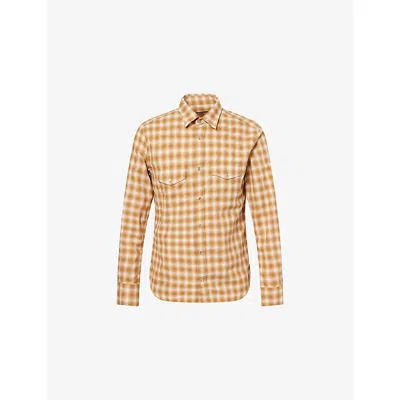 Tom Ford Mens Beige Brown Western Checked Cotton Shirt