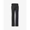Tom Ford Mens  Adjustable-tab Unhemmed Straight-leg Regular-fit Wool Trousers In Black