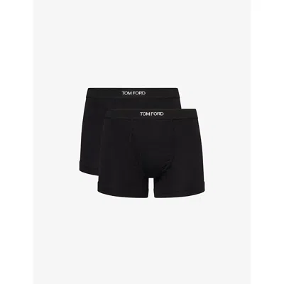 Tom Ford Mens Black / Black Logo-waistband Pack Of Two Stretch-cotton Boxer Briefs Xl
