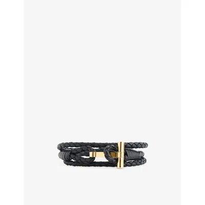 Tom Ford Mens Black Braided Leather Bracelet