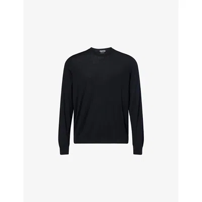 Tom Ford Mens Black Crewneck Long-sleeve Wool Jumper