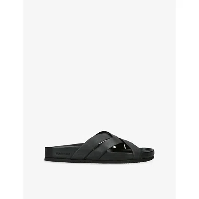 TOM FORD MENS BLACK CROSSOVER LEATHER SANDALS EUR 44 / 10 UK