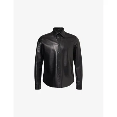 Tom Ford Mens Black Curved-hem Long-sleeves Leather Shirt
