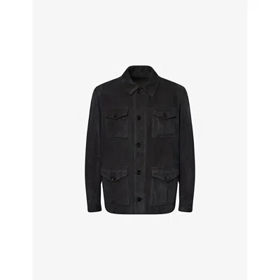 Tom Ford Mens Black Light Pocket Long-sleeve Suede Jacket