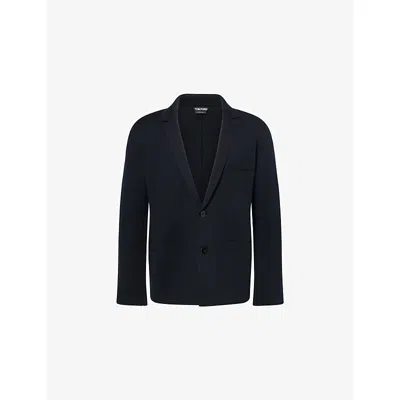 Tom Ford Mens  Notch-lapel Knitted Wool-blend Jacket In Black
