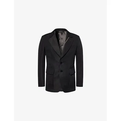 Tom Ford Mens Black Sartorial Peak-lapel Cotton-blend Blazer Jacket