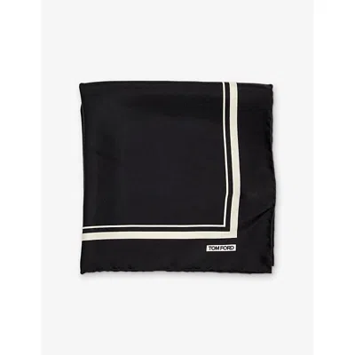 TOM FORD MENS BLACK STRIPED SILK POCKET SQUARE