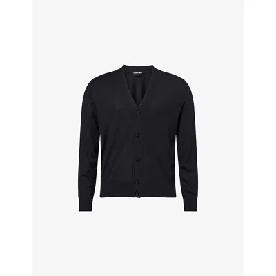 Tom Ford Mens Black V-neck Long-sleeves Wool Cardigan