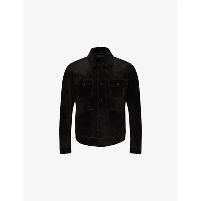 Tom Ford Mens Black Western Patch-pocket Suede Jacket
