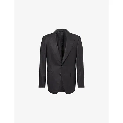 Tom Ford Mens Black White Herringbone Peak-lapels Wool Blazer In Gray