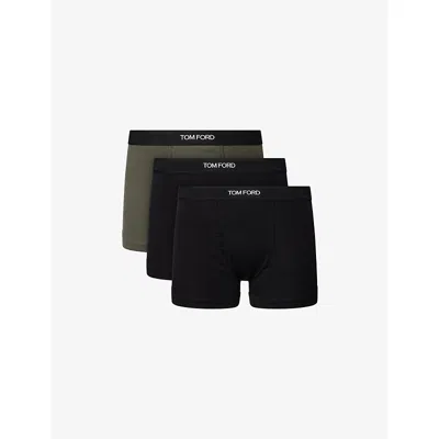 Tom Ford Mens Black/military Green Classic Pack Of Two Cotton-jersey Boxer Briefs In Multi
