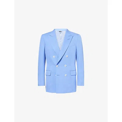 Tom Ford Mens Blue Double-breasted Peak-lapel Silk Blazer