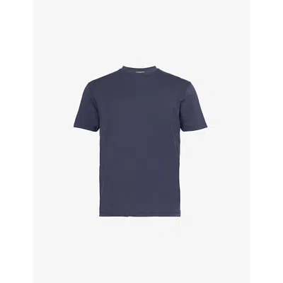 Tom Ford Mens Brand-embroidery Short-sleeves Relaxed-fit Woven-blend T-shirt Ink Blue