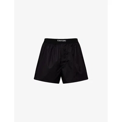 Tom Ford Mens Black Branded-waistband Stretch Cotton-poplin Boxer Shorts