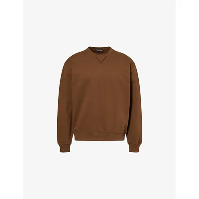 Tom Ford Mens Bronze Olive Relaxed-fit Crew-neck Cotton Sweatshirt In Brown