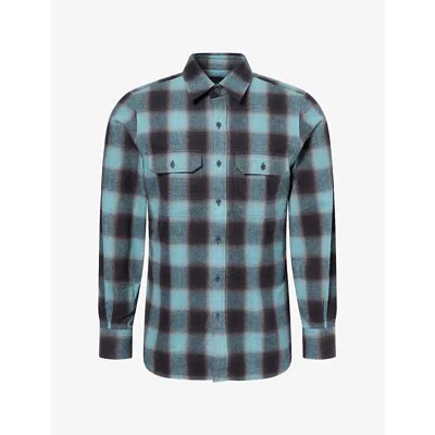 Tom Ford Mens Brushed Check Cotton Flannel Shirt Grey And Blue In Animal Print