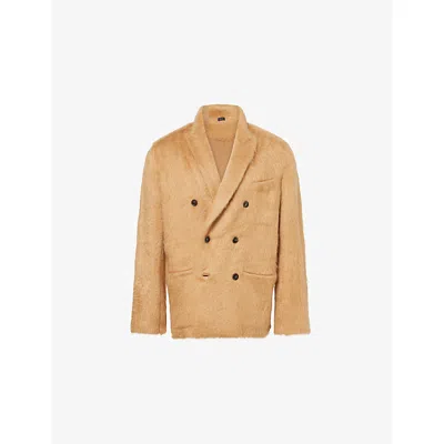 TOM FORD MENS DOUBLE-BREASTED RELAXED-FIT CASHMERE, WOOL AND SILK JACKET CARAMEL BEIGE
