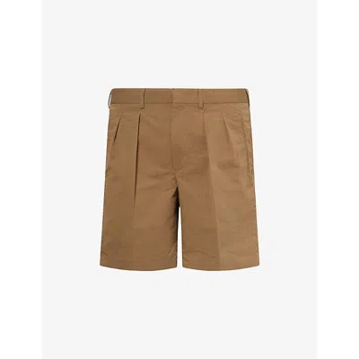 Tom Ford Mens Regular-fit Pleated Cotton-blend Shorts Chestnut