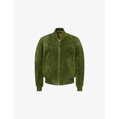 Tom Ford Mens Chive Perforated Cashmere Suede Bomber Jacket In Green
