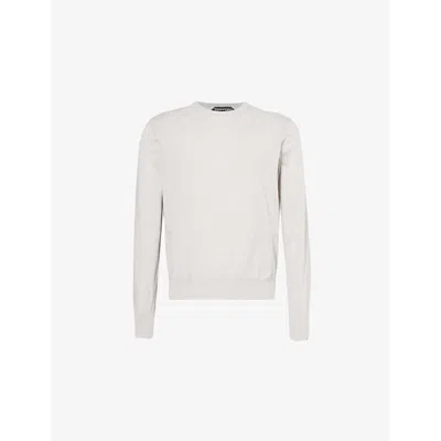 Tom Ford Mens Crew-neck Long-sleeves Regular-fit Cotton Jumper Light Grey