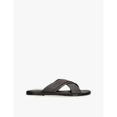 Tom Ford Mens Preston Crossover-strap Leather Sandals Dark Brow In Dark Brown