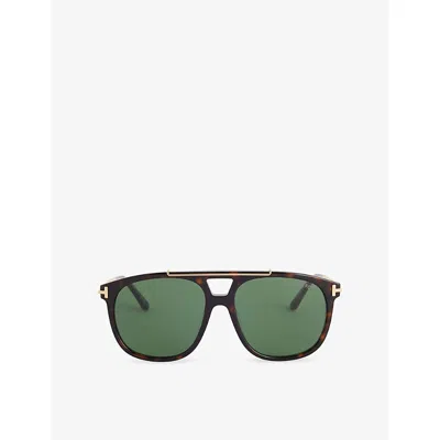 Tom Ford Mens Dark Havana / Green Ft13065852n Aviator Acetate Sunglasses