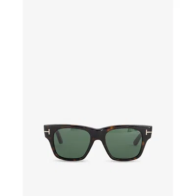 Tom Ford Mens Tf1284 52n Marlon Square-frame Tortoiseshell Acetate Sunglasses Dark Havana /green In Black