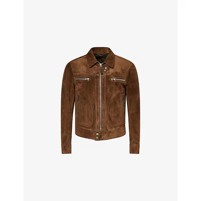 Tom Ford Mens Dark Olive Blouson Patch-pocket Soft Suede Jacket In Green
