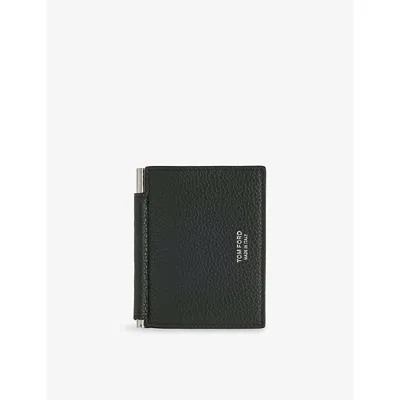Tom Ford Mens  T Line Leather Money-clip Card Holder In Green