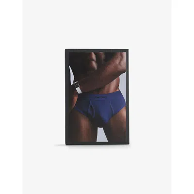 Tom Ford Mens Dark Sapphire Logo-waistband Classic-fit Stretch-cotton Briefs