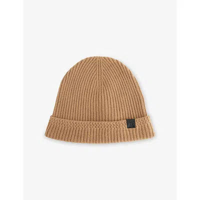 TOM FORD MENS DOE BRANDED-TAB RIBBED CASHMERE BEANIE HAT