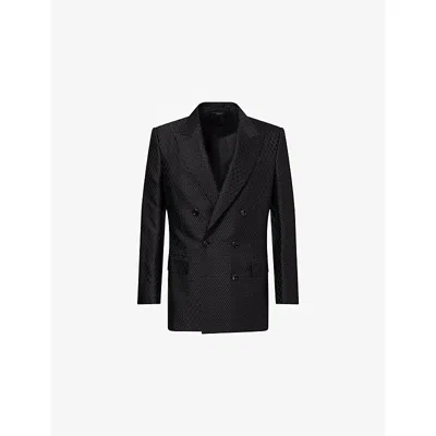 Tom Ford Mens Dotted Lozenge Jacquard Silk-blend Jacket Black