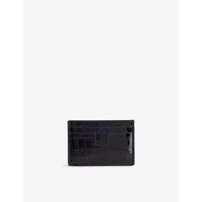 Tom Ford Mens Espresso Croc-embossed Leather Card Holder In Brown