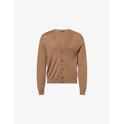 Tom Ford Mens Fine Gauge Wool Cardigan Walnut In Brown