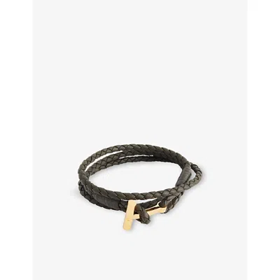 Tom Ford Mens  Braided Leather Bracelet In Green