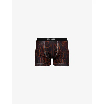 Tom Ford Mens Graphic Branded-waistband Cotton-jersey Boxer Briefs Brown / Black Xl