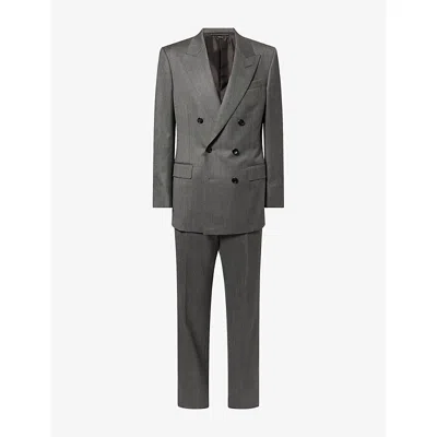 Tom Ford Mens Grey Double-breasted Peak-lapel Wool Suit In Gray