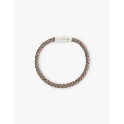 Tom Ford Mens Grey Woven Tubular Leather Bracelet In Gray